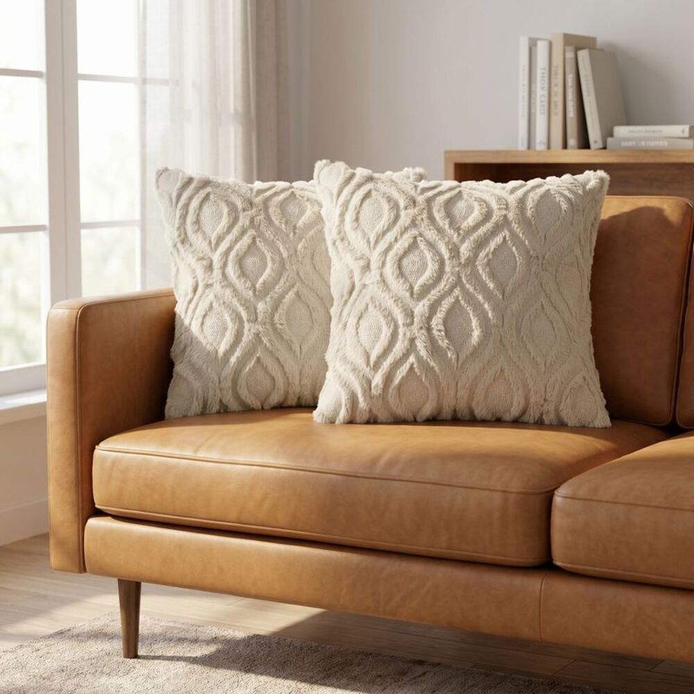 2pcs Plush Throw Pillow Covers Solid Sofa Pillow Covers 20 x 20 Inch Khaki-2